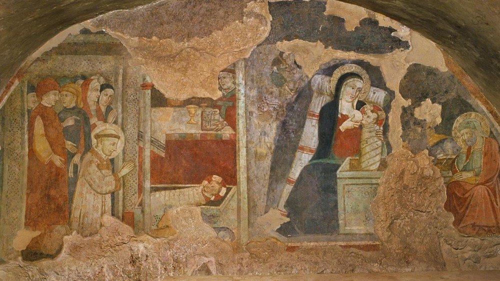 Греччо, Фреска XIV века в стиле Джотто, приписываемая маэстро ди Нарни